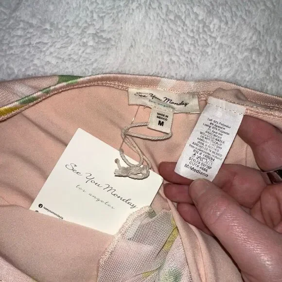 See You Monday Women’s Medium Asymmetrical Midi Skirt Pink Mesh Lemon NWT - Picture 4 of 5